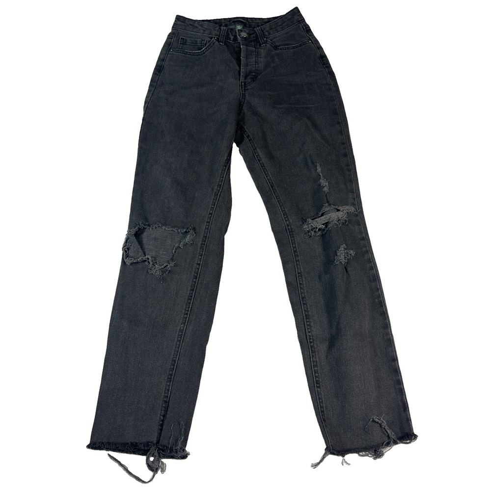 Wild Fable Womens Black Distressed Straight Leg Jeans Size 0 Dark Wash Ripped